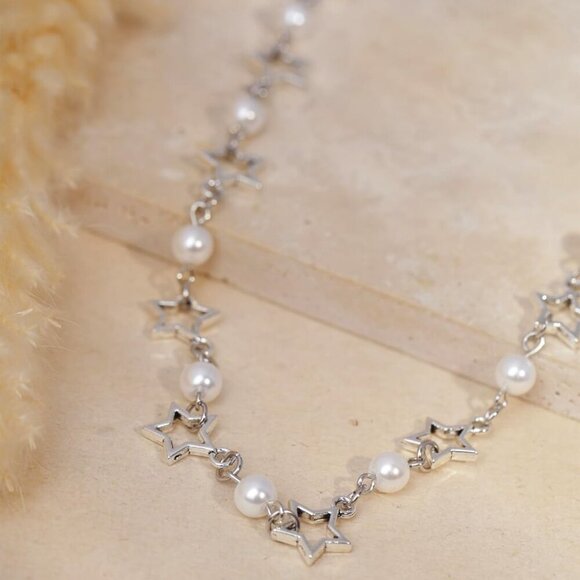 Star Imitation-Pearl Choker, Star Necklace Y2k, Emo Grunge Y2k Necklace, Christm - Picture 5 of 7